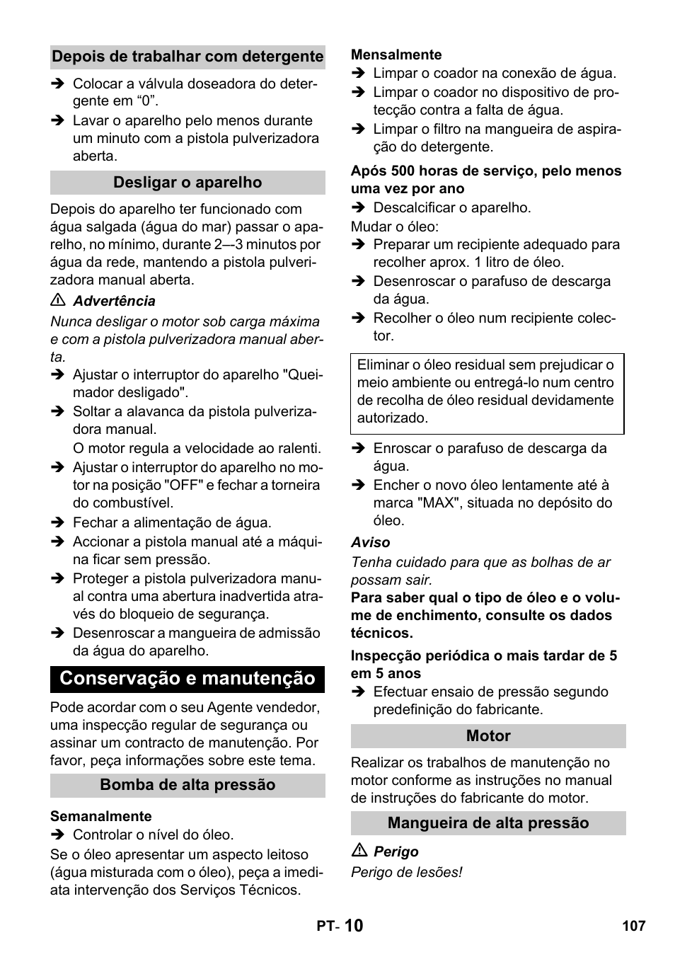 Conservação e manutenção | Karcher HDS 1000 De User Manual | Page 107 / 428