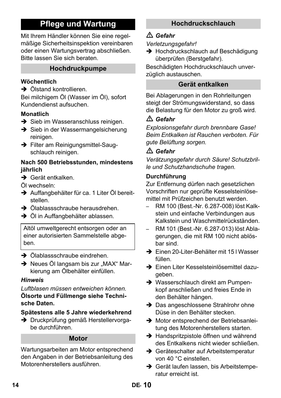 Pflege und wartung | Karcher HDS 1000 De User Manual | Page 14 / 428