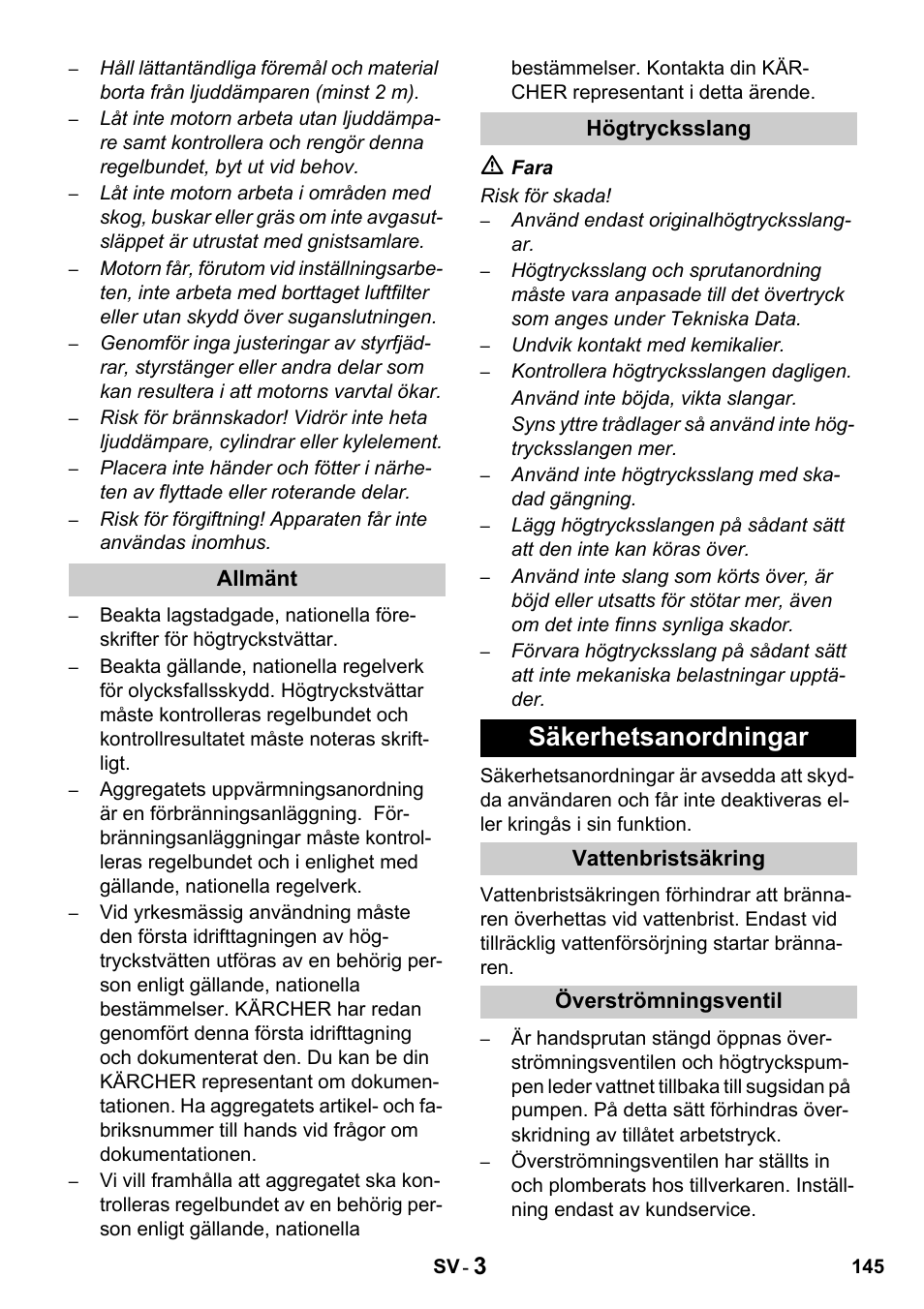 Säkerhetsanordningar | Karcher HDS 1000 De User Manual | Page 145 / 428