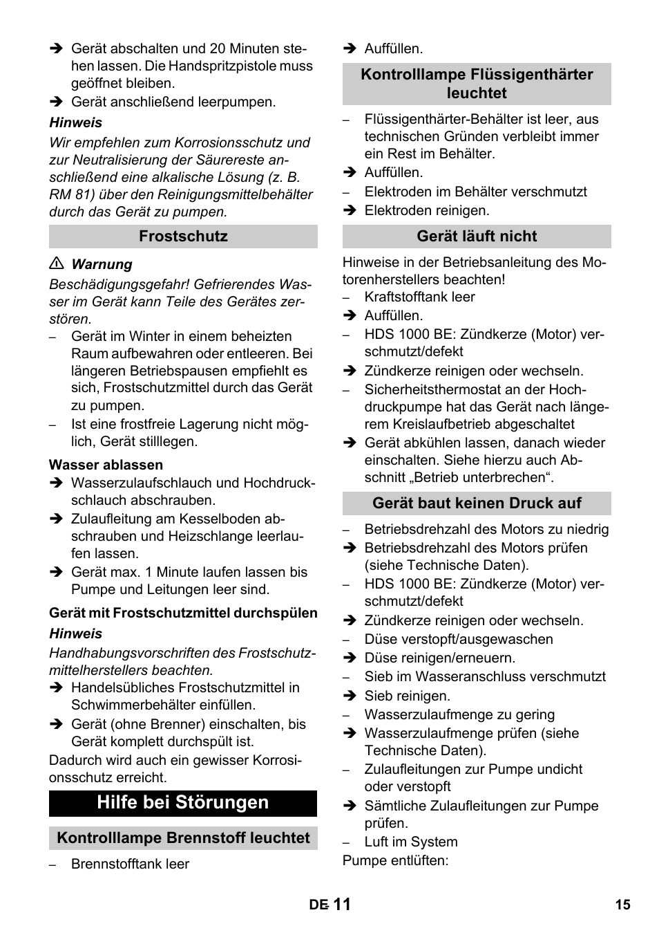 Hilfe bei störungen | Karcher HDS 1000 De User Manual | Page 15 / 428