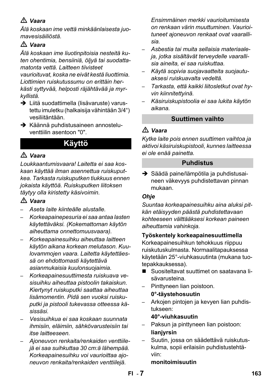 Käyttö | Karcher HDS 1000 De User Manual | Page 163 / 428