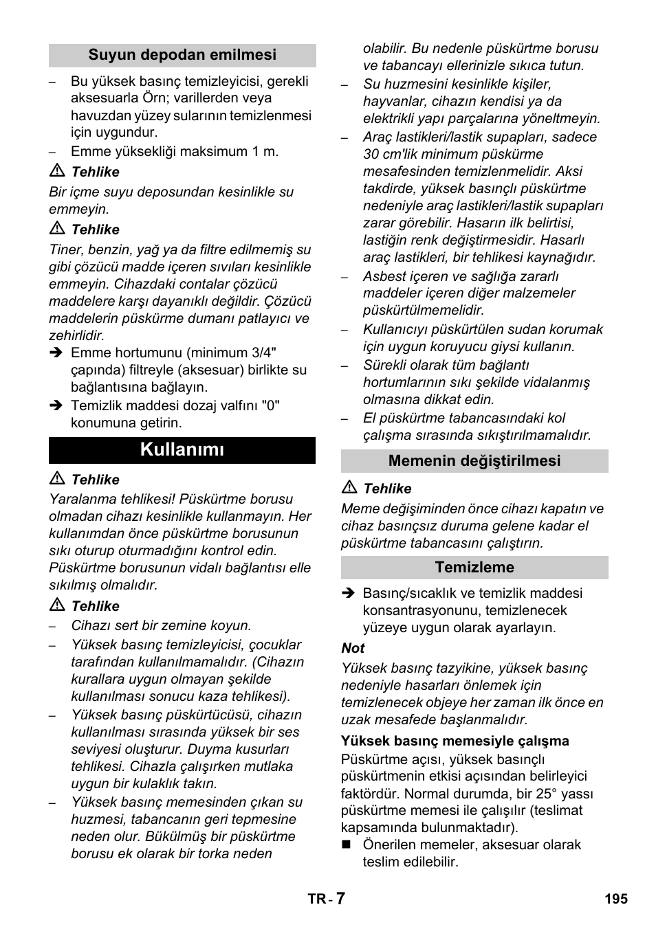 Kullanımı | Karcher HDS 1000 De User Manual | Page 195 / 428