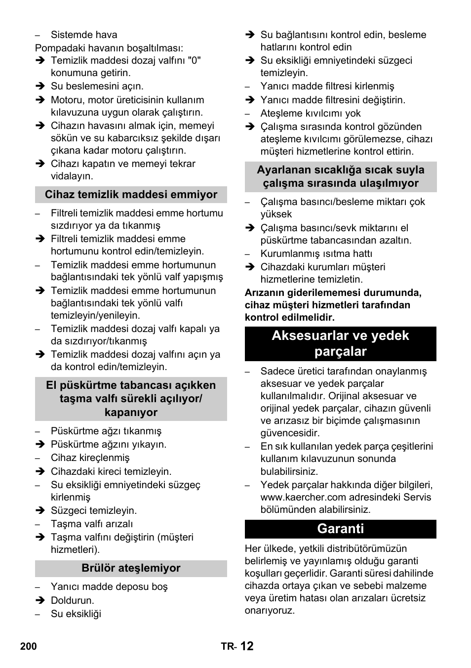 Aksesuarlar ve yedek parçalar garanti | Karcher HDS 1000 De User Manual | Page 200 / 428