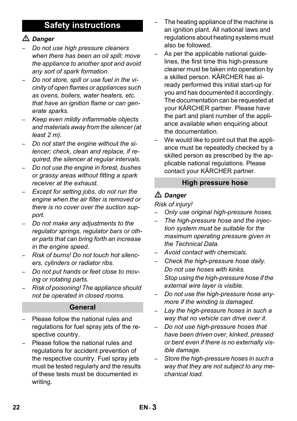 Safety instructions | Karcher HDS 1000 De User Manual | Page 22 / 428