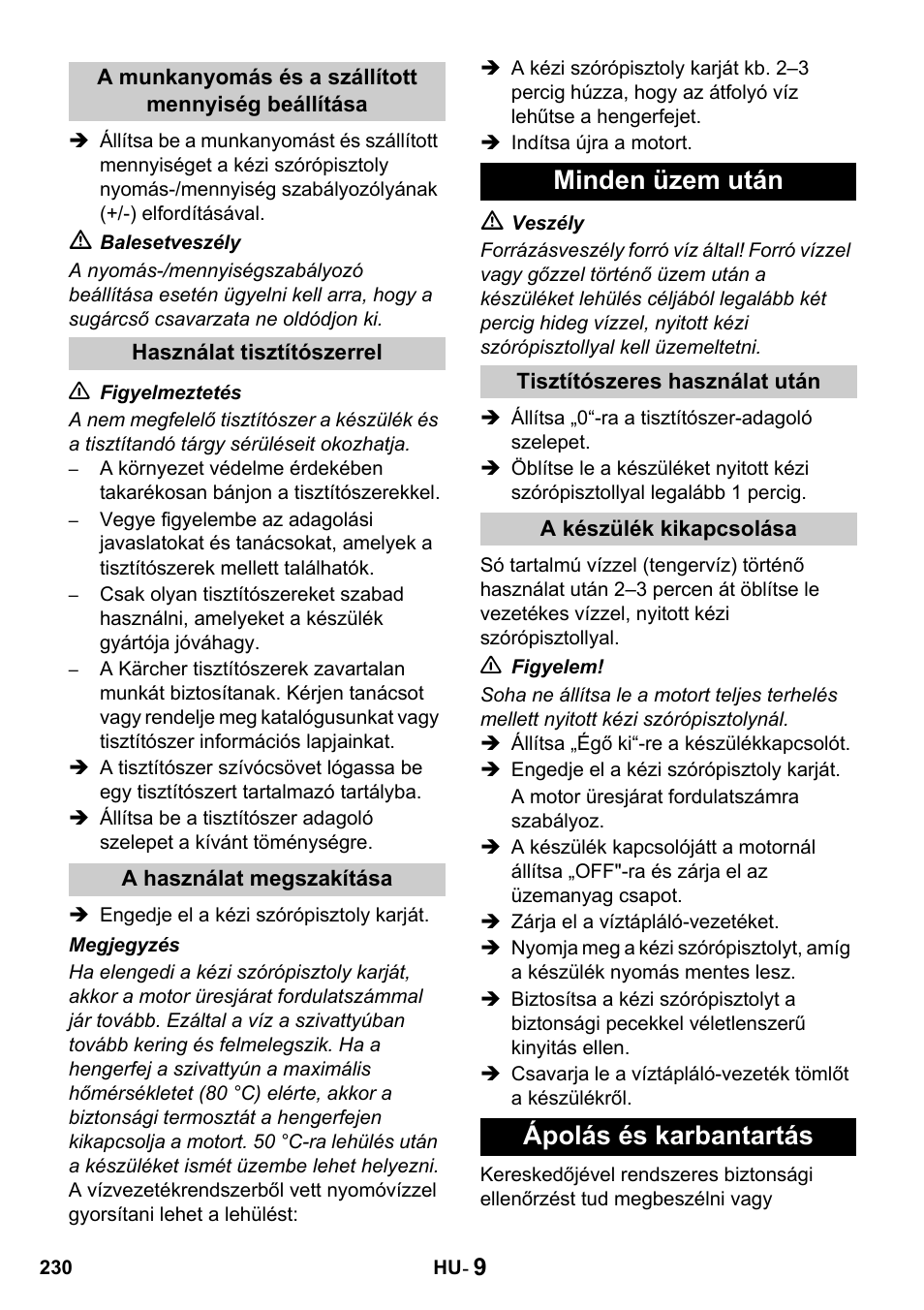 Minden üzem után, Ápolás és karbantartás | Karcher HDS 1000 De User Manual | Page 230 / 428