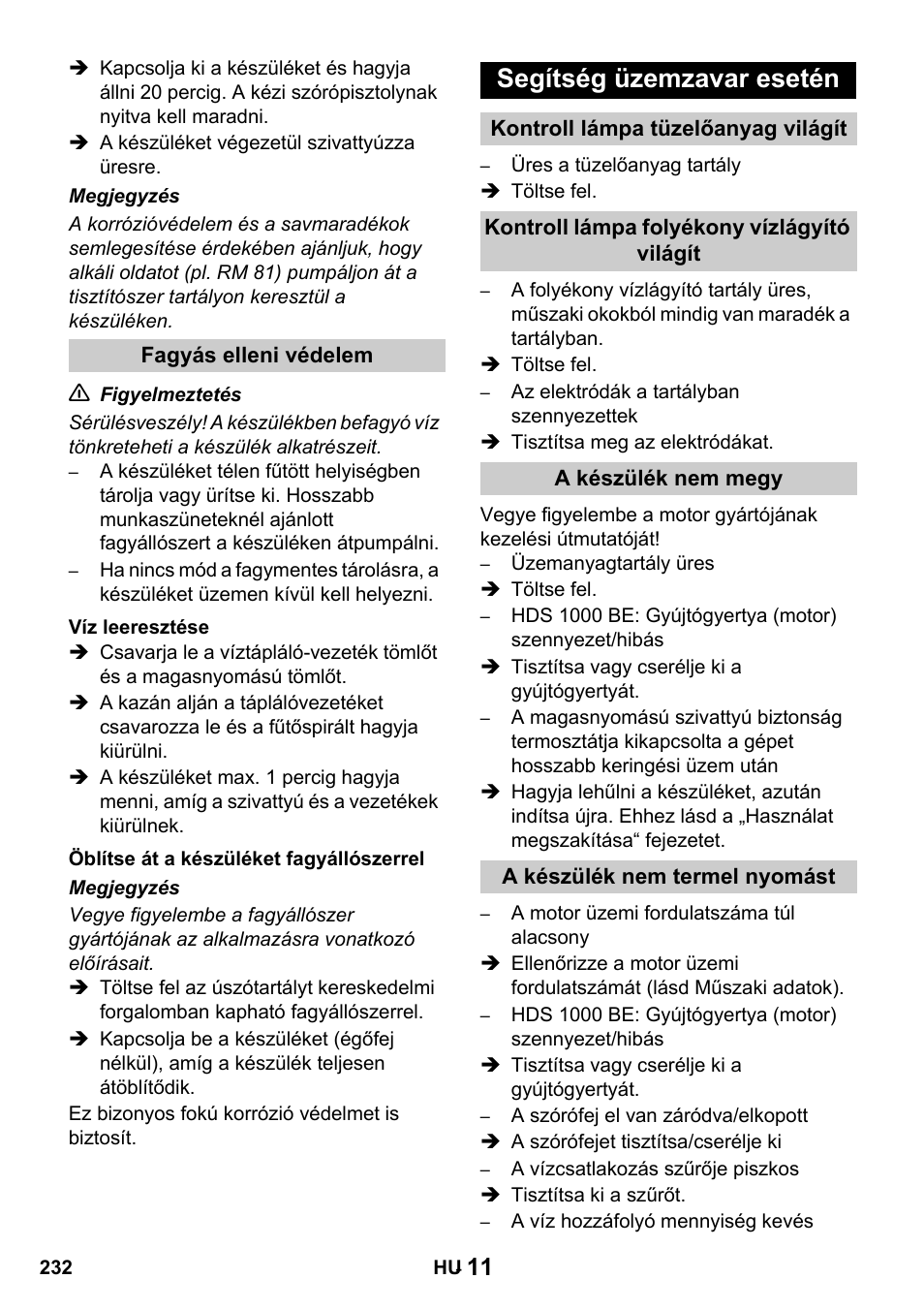 Segítség üzemzavar esetén | Karcher HDS 1000 De User Manual | Page 232 / 428