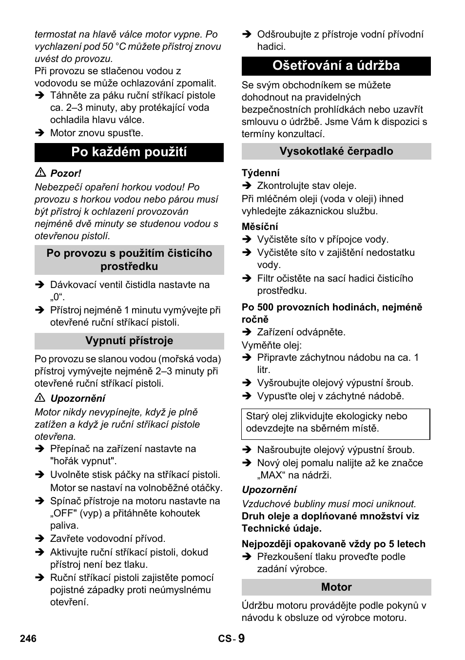 Po každém použití, Ošetřování a údržba | Karcher HDS 1000 De User Manual | Page 246 / 428