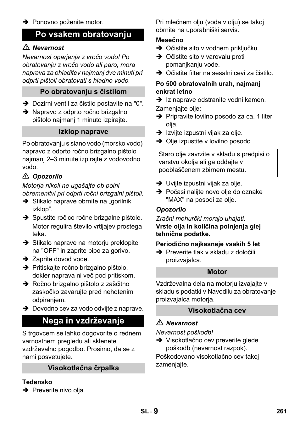 Po vsakem obratovanju, Nega in vzdrževanje | Karcher HDS 1000 De User Manual | Page 261 / 428