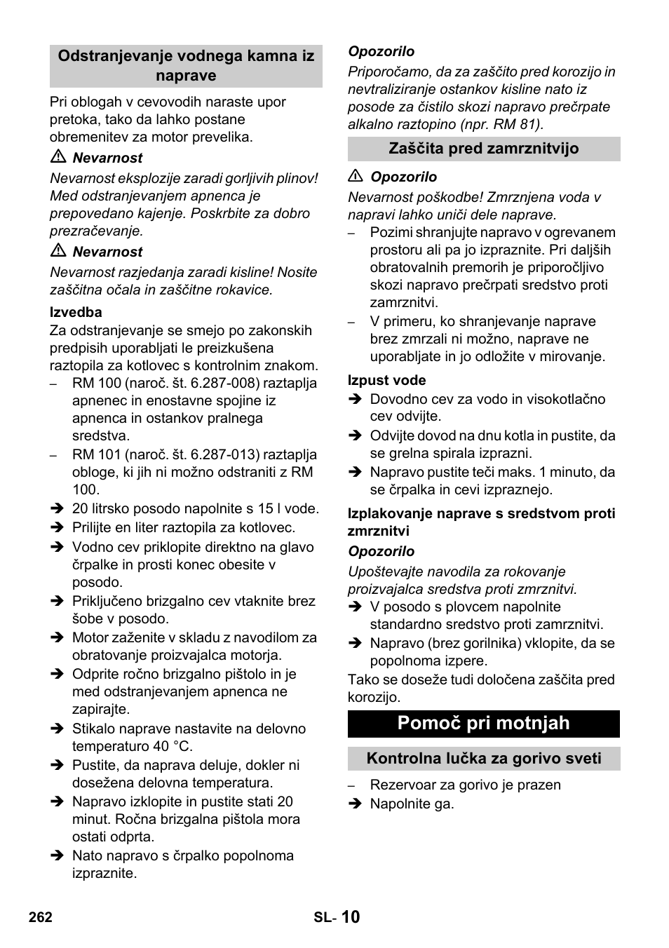 Pomoč pri motnjah | Karcher HDS 1000 De User Manual | Page 262 / 428