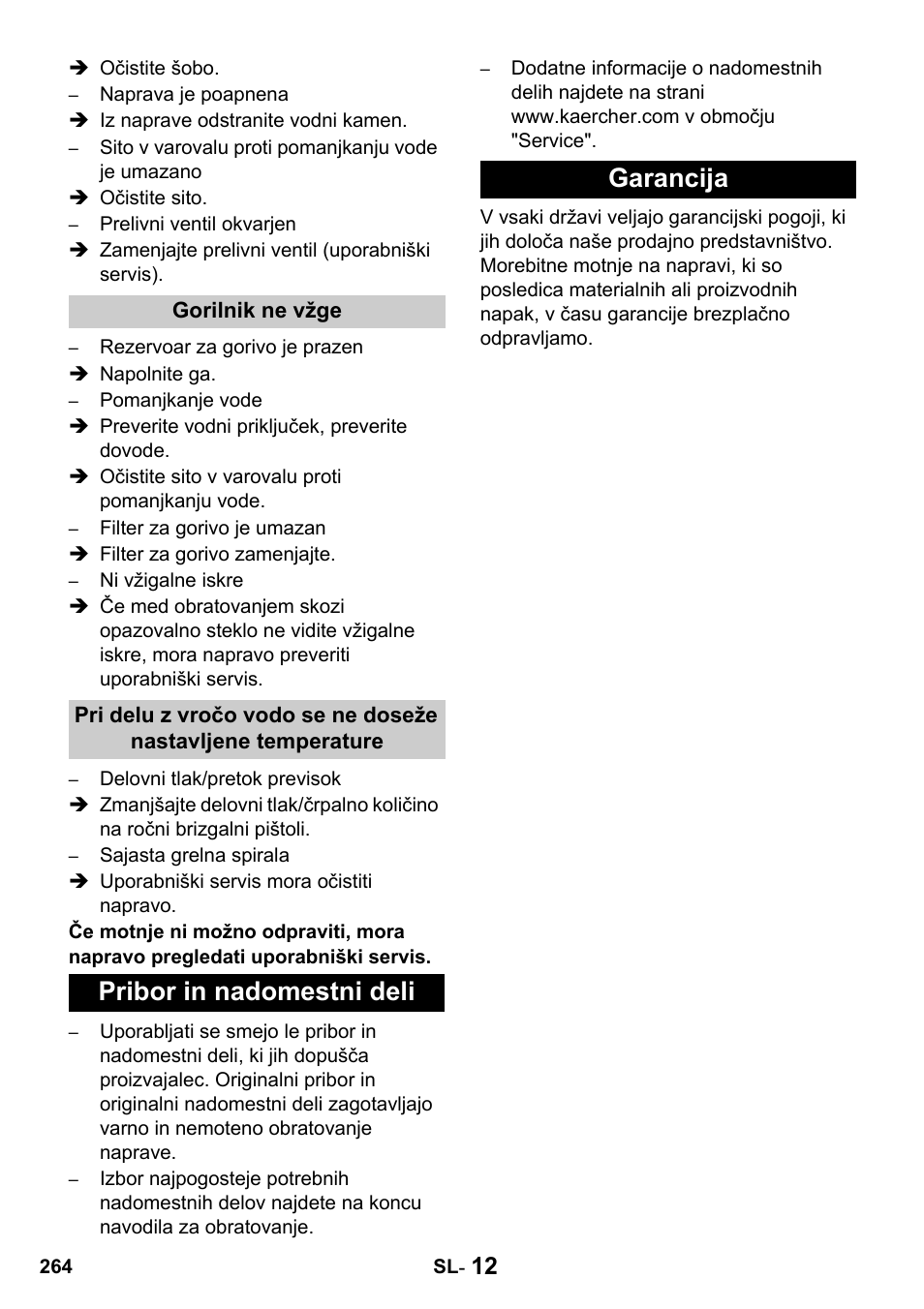 Pribor in nadomestni deli garancija | Karcher HDS 1000 De User Manual | Page 264 / 428