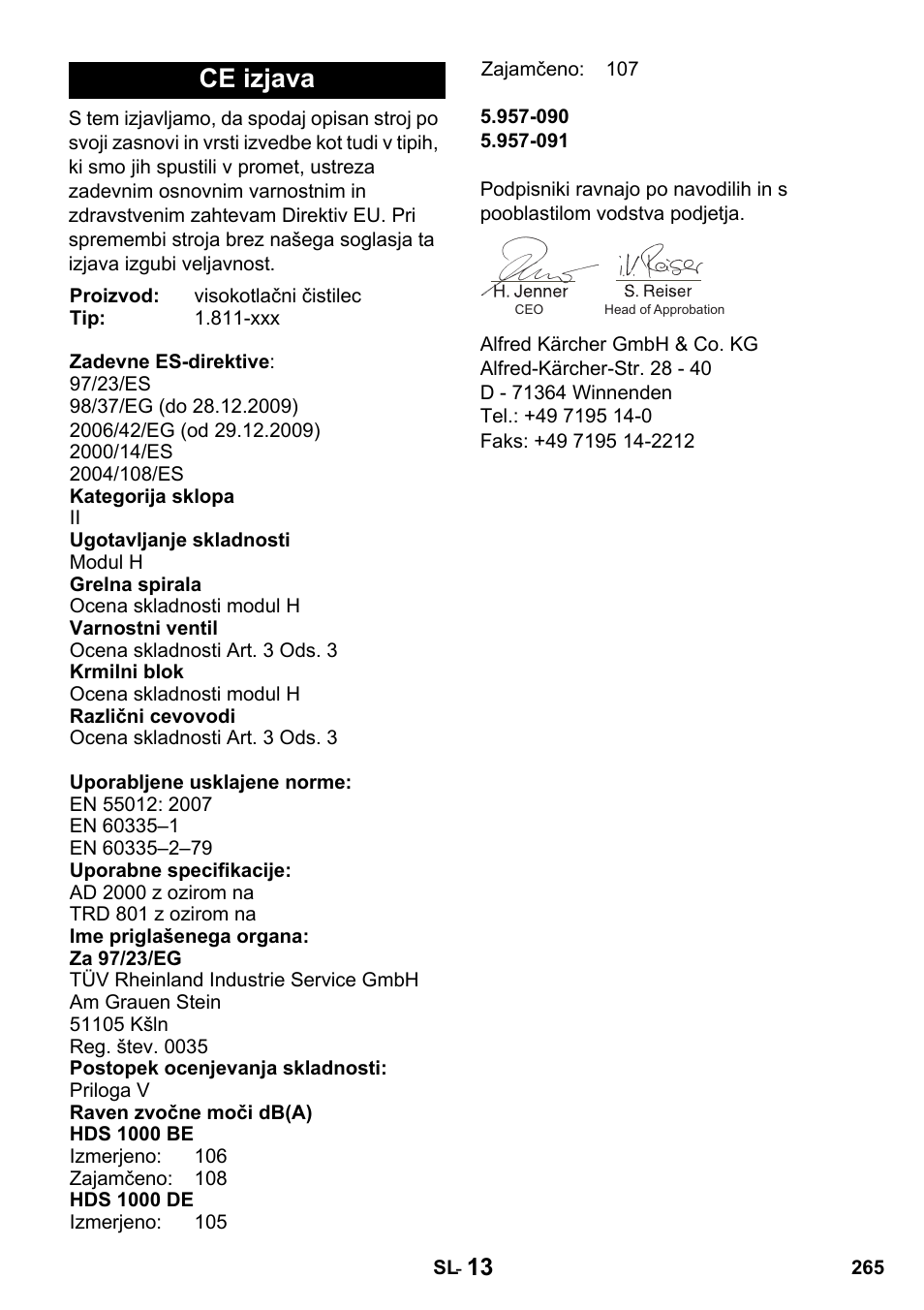 Ce izjava | Karcher HDS 1000 De User Manual | Page 265 / 428