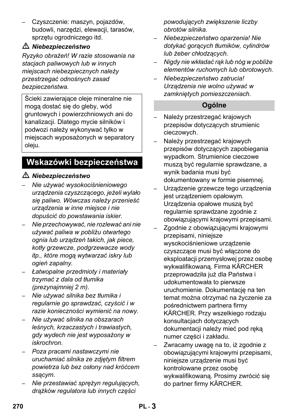 Wskazówki bezpieczeństwa | Karcher HDS 1000 De User Manual | Page 270 / 428