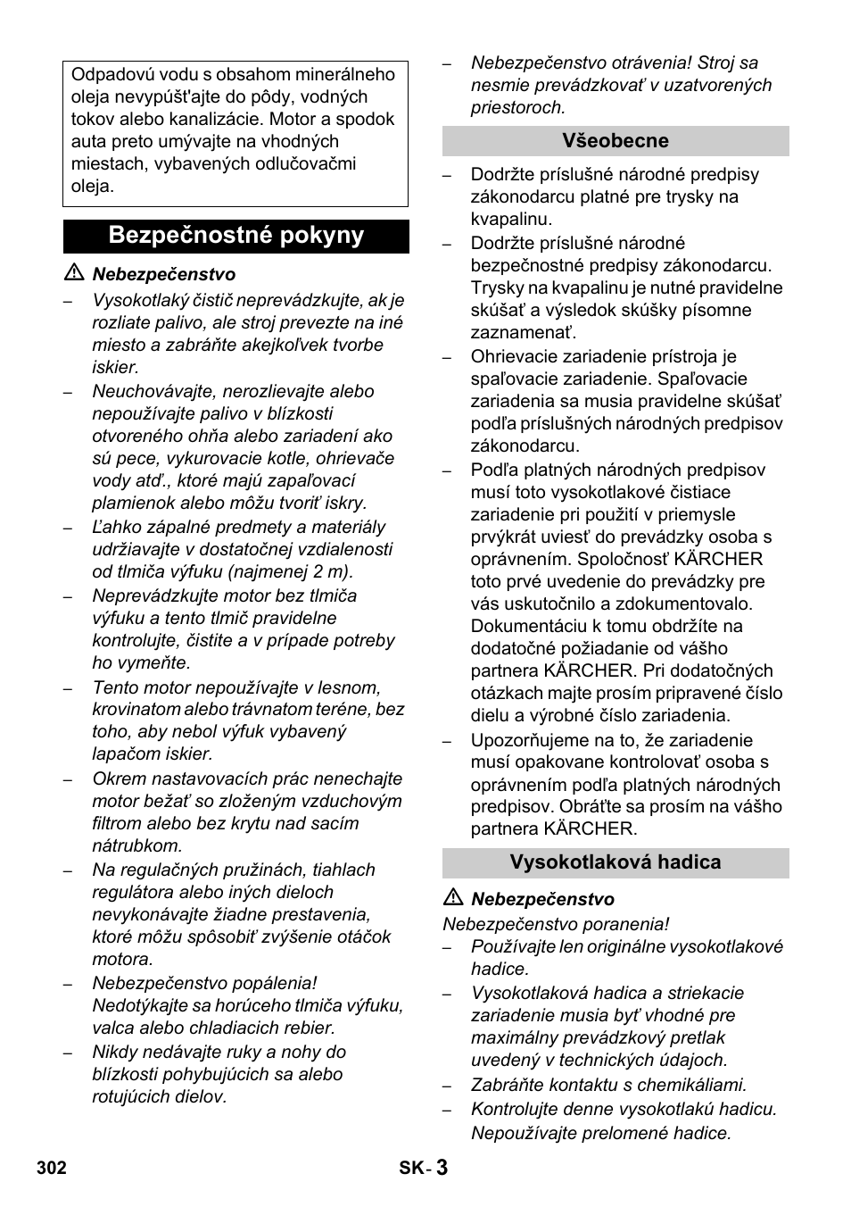 Bezpečnostné pokyny | Karcher HDS 1000 De User Manual | Page 302 / 428