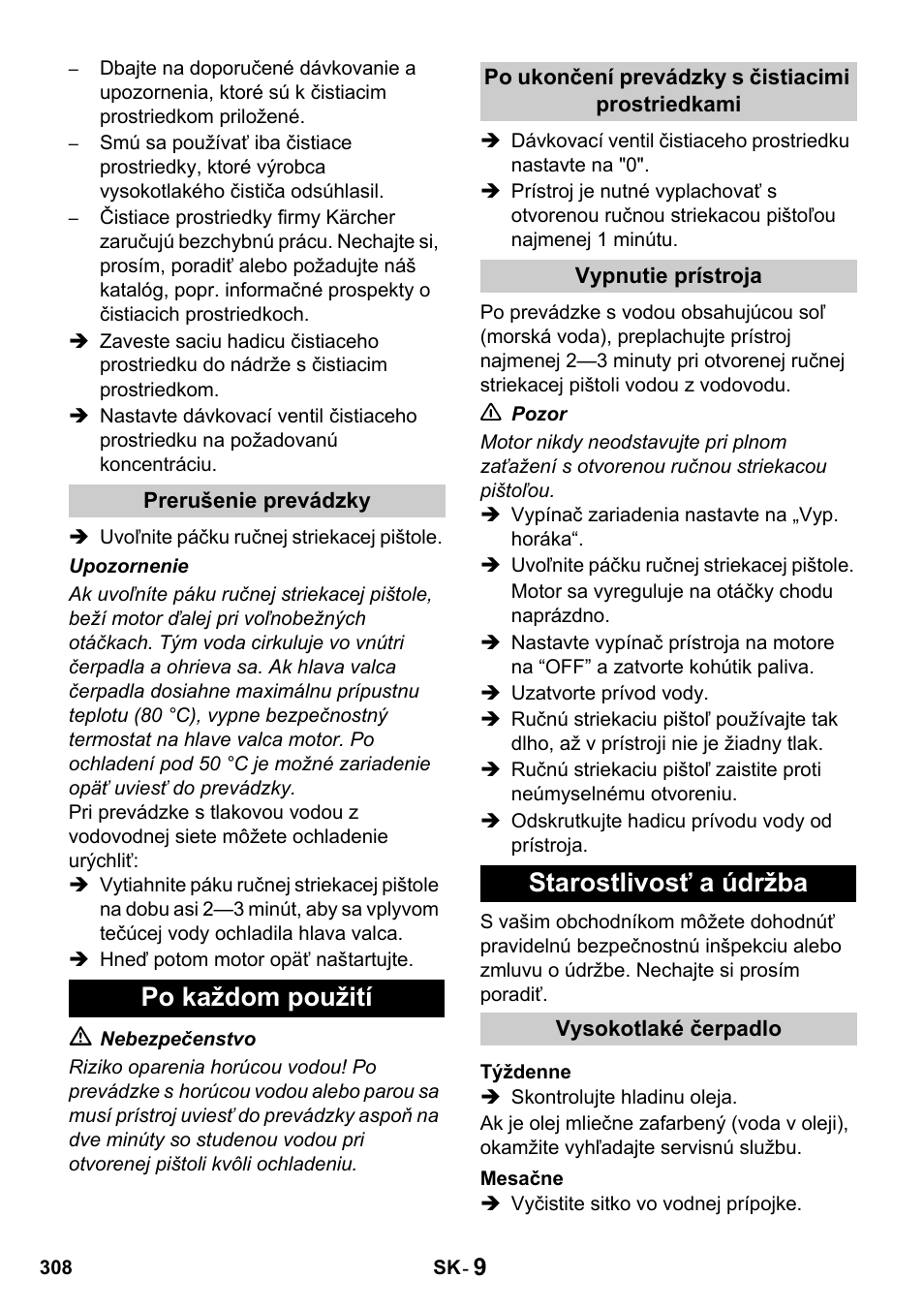 Po každom použití, Starostlivosť a údržba | Karcher HDS 1000 De User Manual | Page 308 / 428