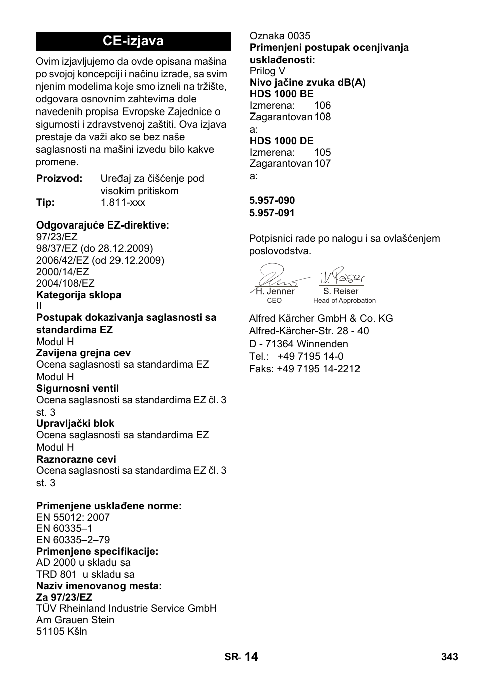 Ce-izjava | Karcher HDS 1000 De User Manual | Page 343 / 428