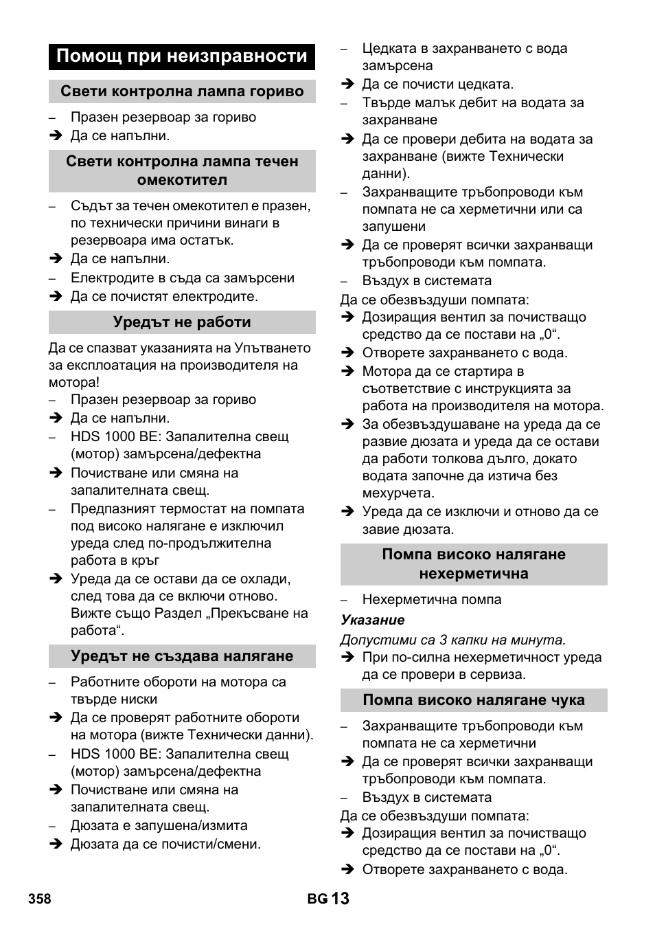 Помощ при неизправности | Karcher HDS 1000 De User Manual | Page 358 / 428