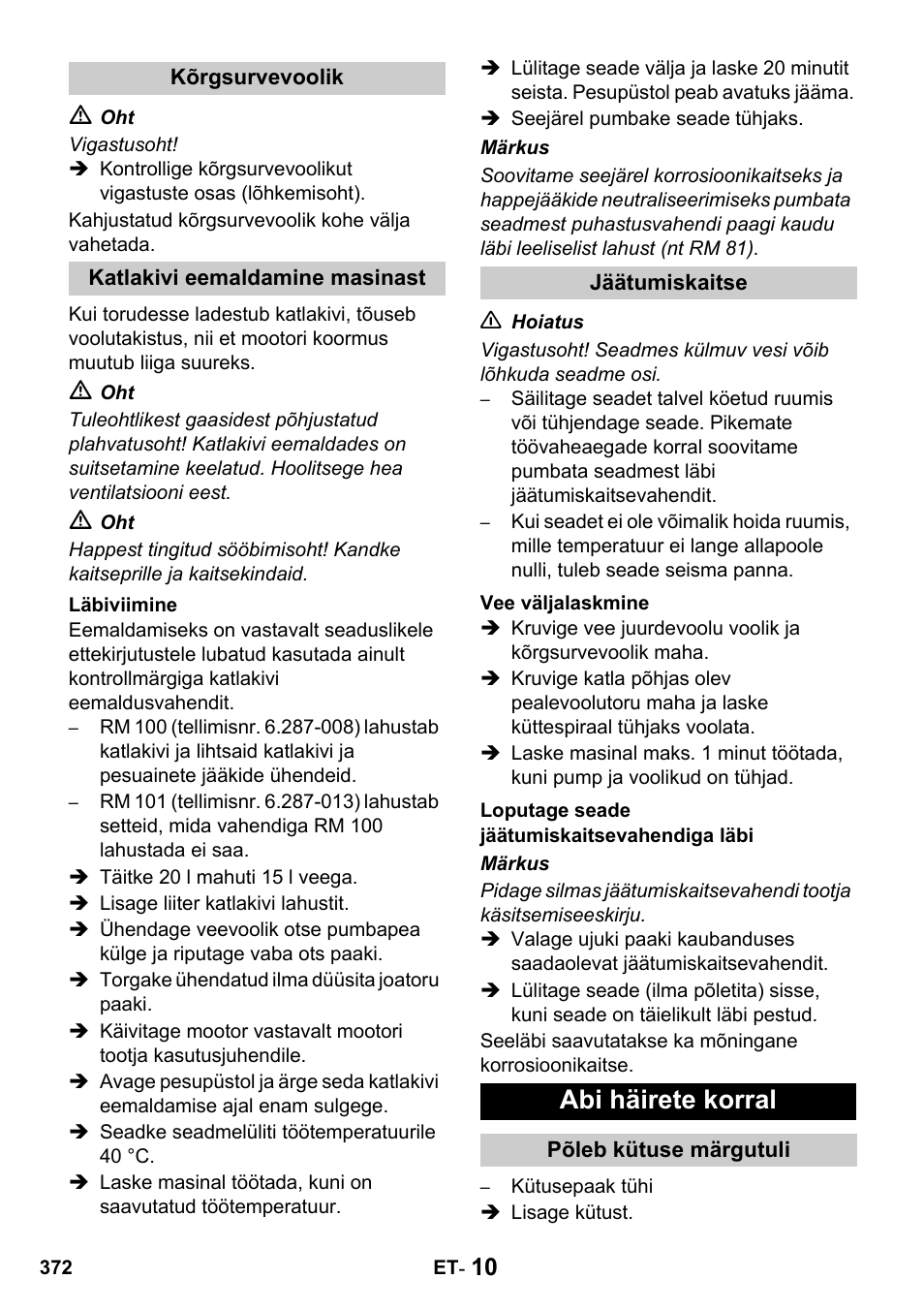 Abi häirete korral, 10 ƽ | Karcher HDS 1000 De User Manual | Page 372 / 428