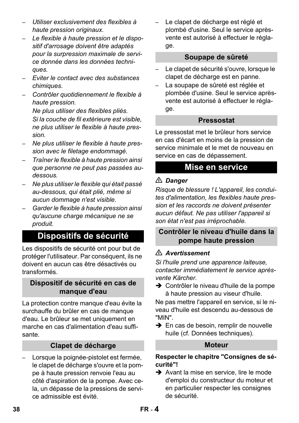 Dispositifs de sécurité, Mise en service | Karcher HDS 1000 De User Manual | Page 38 / 428