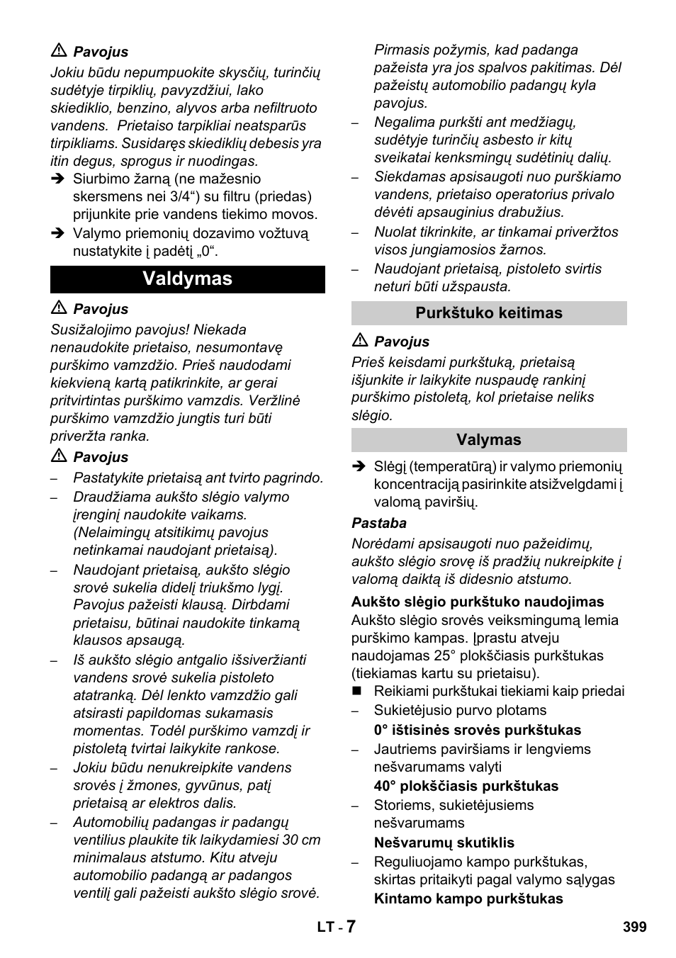 Valdymas | Karcher HDS 1000 De User Manual | Page 399 / 428