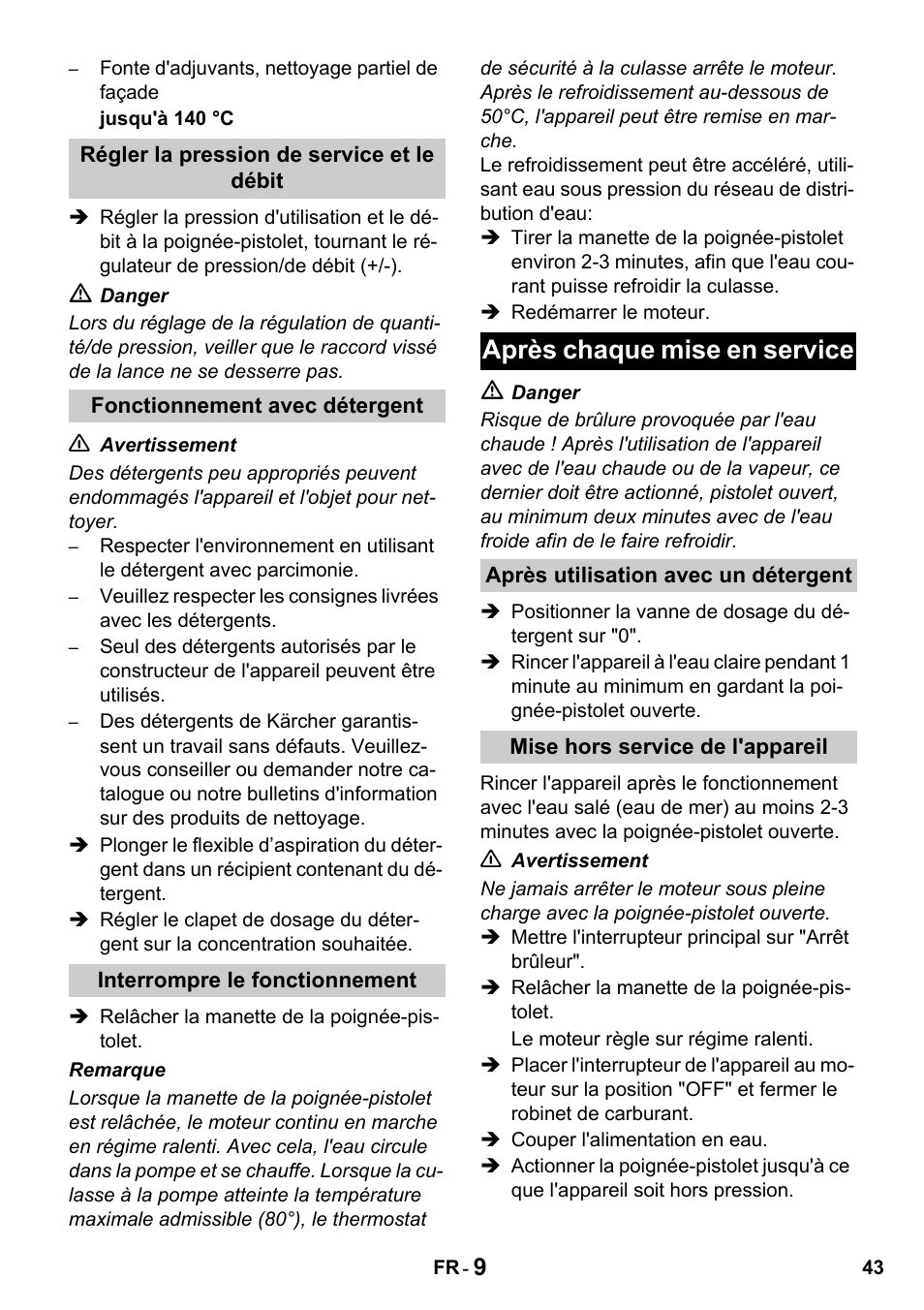 Après chaque mise en service | Karcher HDS 1000 De User Manual | Page 43 / 428