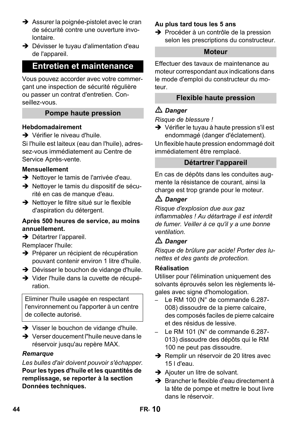 Entretien et maintenance | Karcher HDS 1000 De User Manual | Page 44 / 428