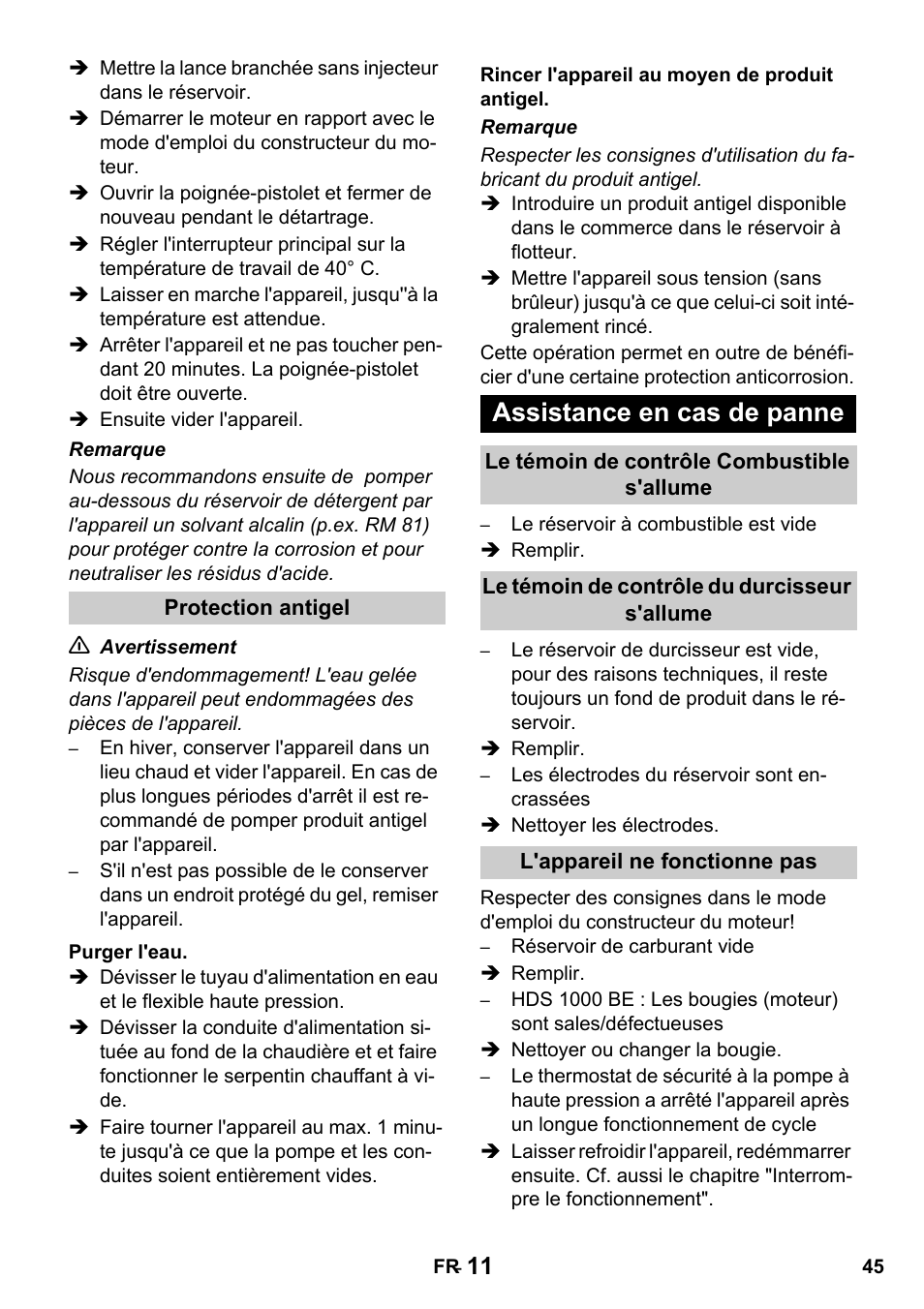 Assistance en cas de panne | Karcher HDS 1000 De User Manual | Page 45 / 428