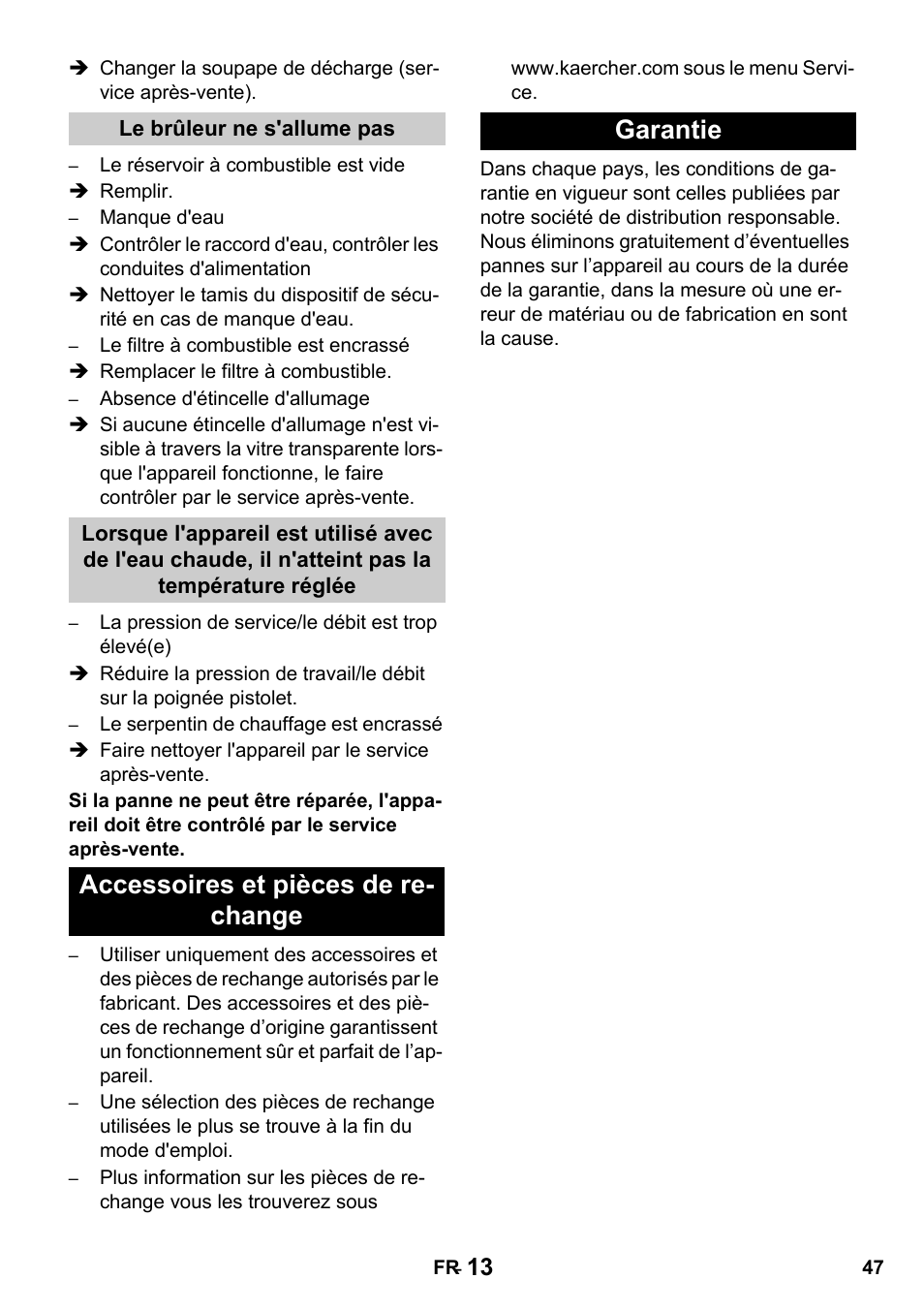 Accessoires et pièces de re- change garantie | Karcher HDS 1000 De User Manual | Page 47 / 428