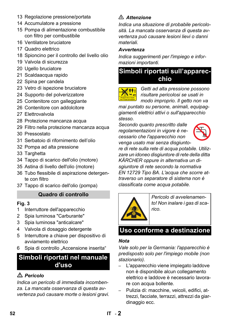 Uso conforme a destinazione | Karcher HDS 1000 De User Manual | Page 52 / 428