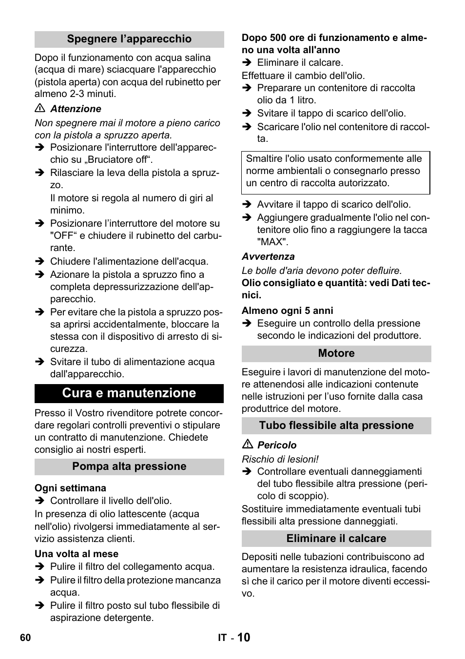 Cura e manutenzione | Karcher HDS 1000 De User Manual | Page 60 / 428