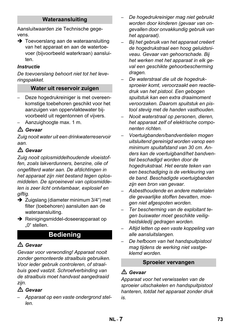 Bediening | Karcher HDS 1000 De User Manual | Page 73 / 428