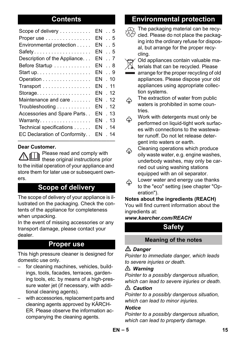 Karcher K 5 Premium eco!ogic Home User Manual | Page 15 / 292