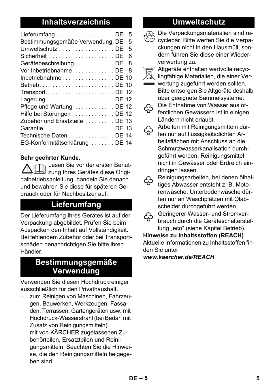 Karcher K 5 Premium eco!ogic Home User Manual | Page 5 / 292