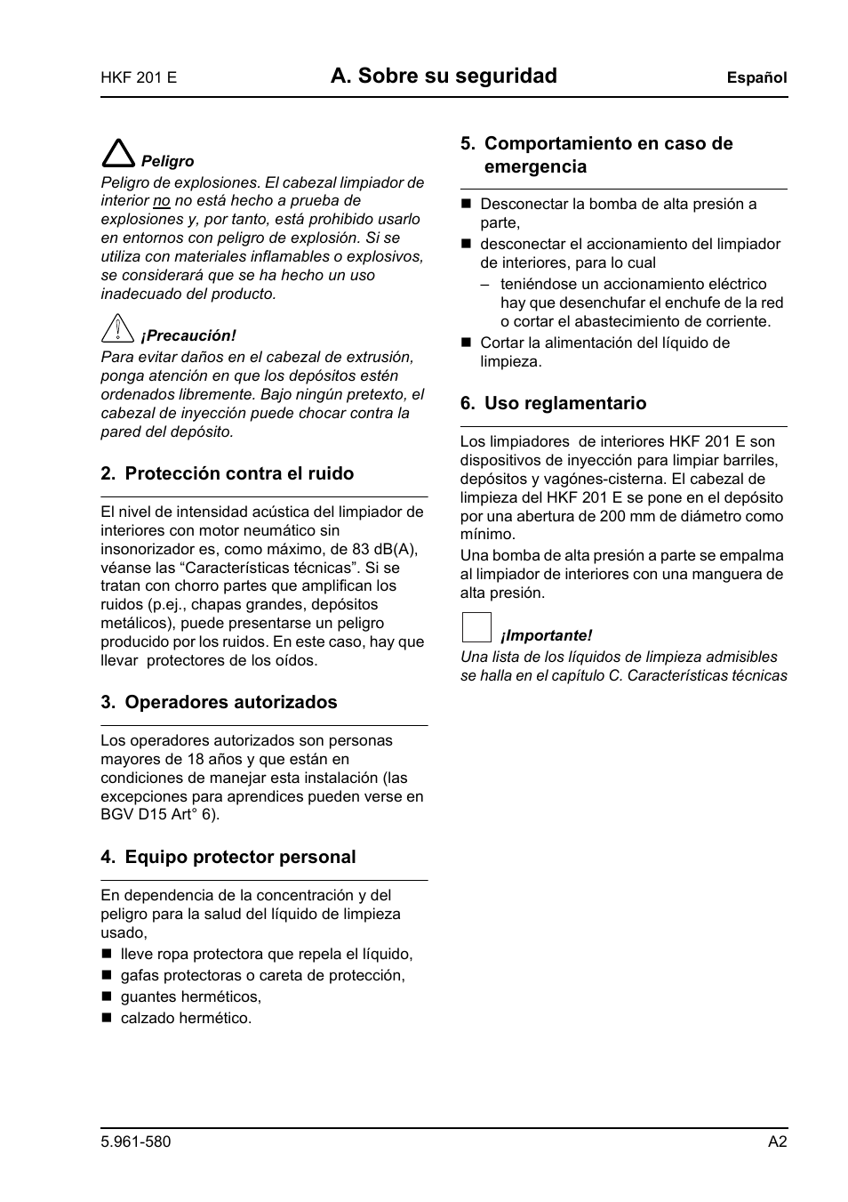 A. sobre su seguridad | Karcher HKF 201 E User Manual | Page 105 / 160