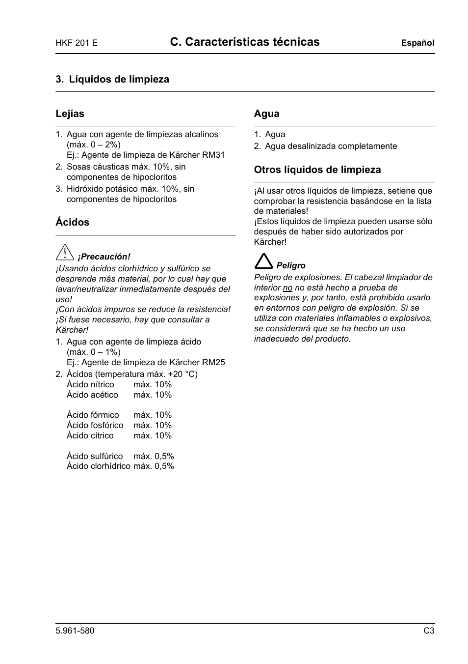 C. características técnicas | Karcher HKF 201 E User Manual | Page 109 / 160