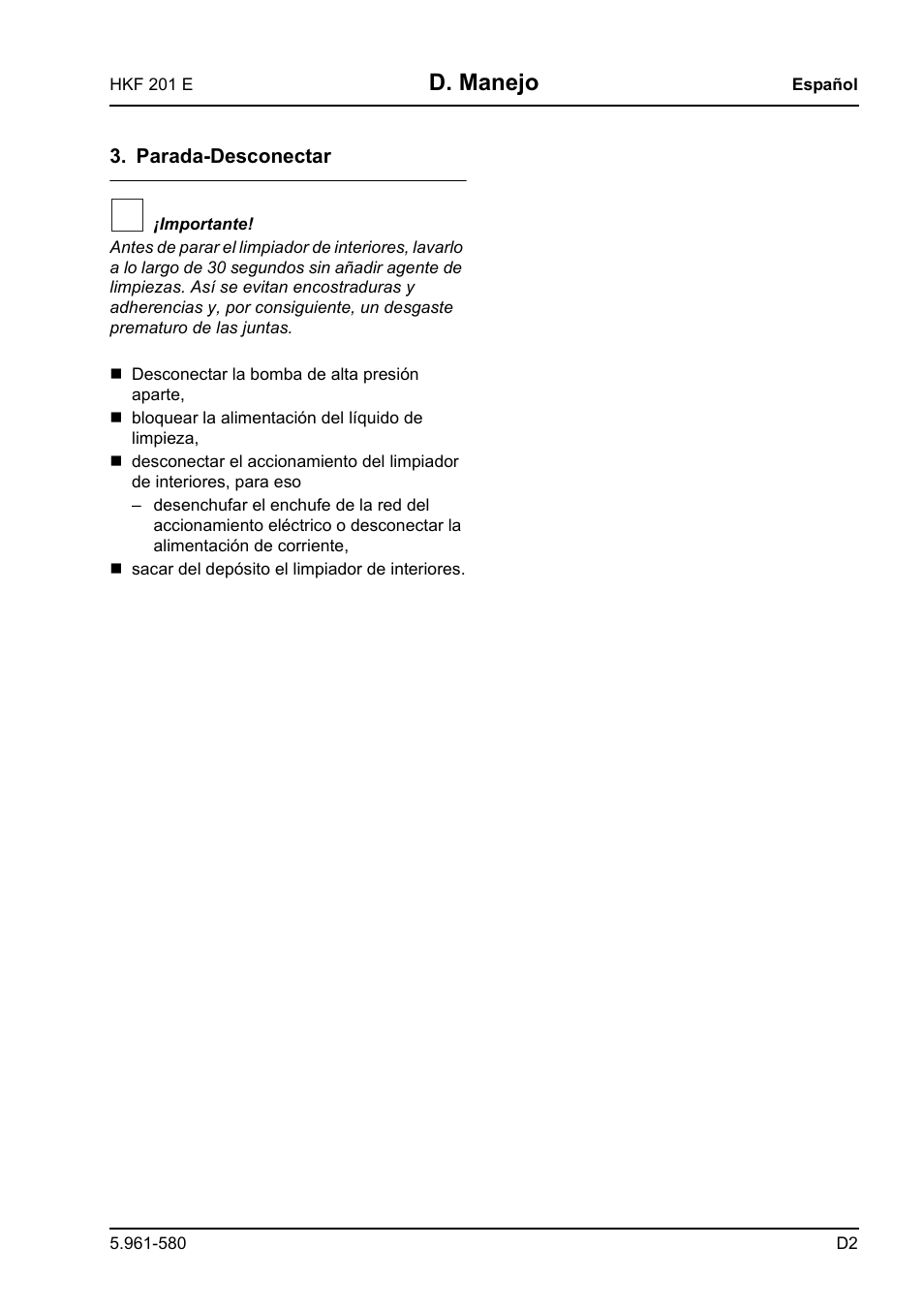 D. manejo | Karcher HKF 201 E User Manual | Page 113 / 160