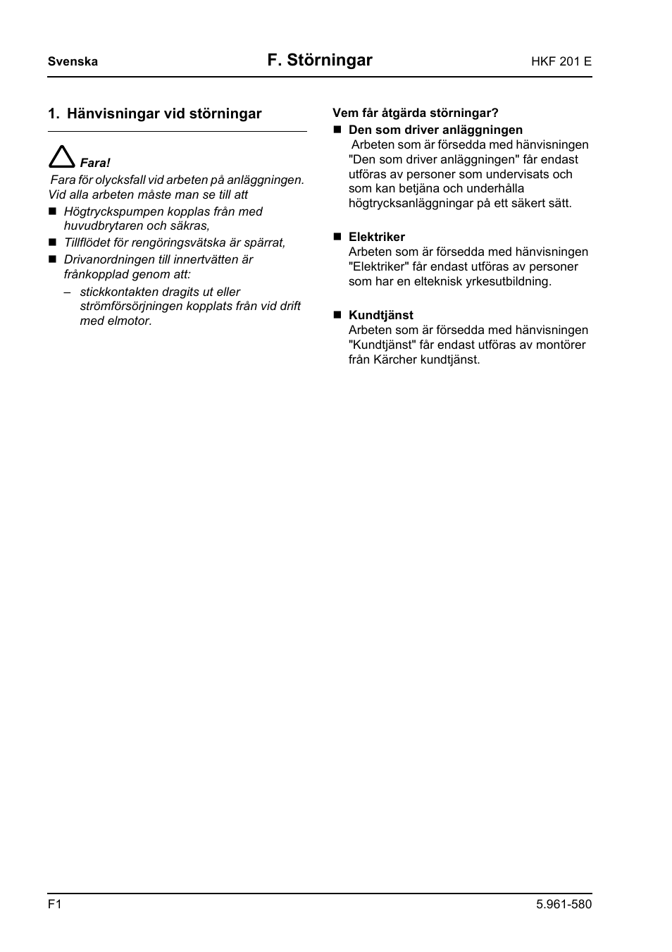 F. störningar | Karcher HKF 201 E User Manual | Page 136 / 160