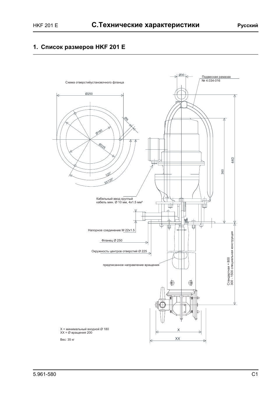 C.технические характеристики, Список размеров hkf 201 e | Karcher HKF 201 E User Manual | Page 147 / 160