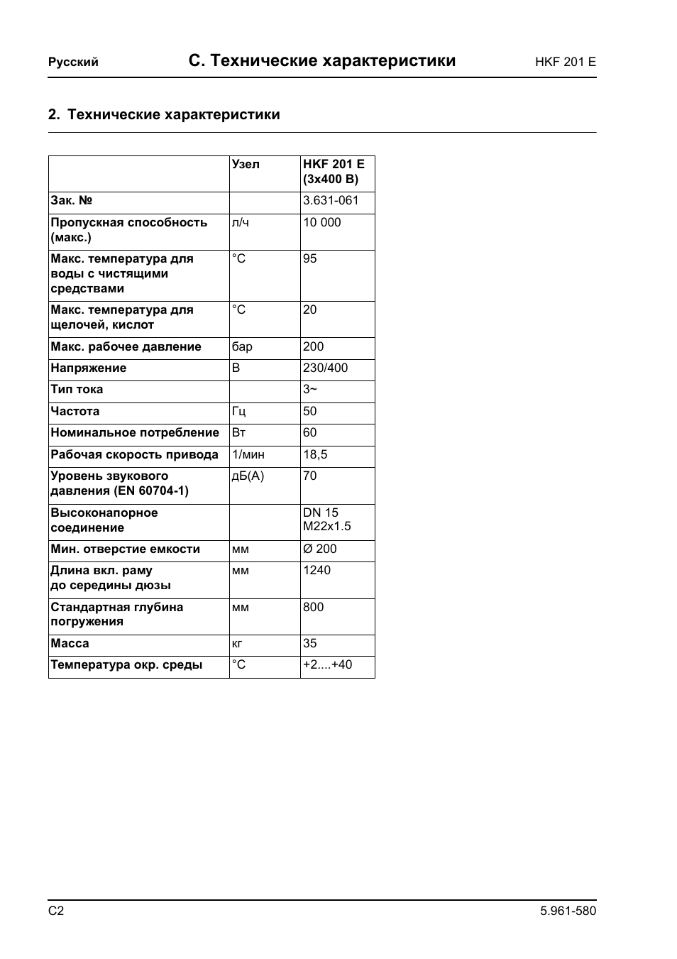 C. технические характеристики | Karcher HKF 201 E User Manual | Page 148 / 160