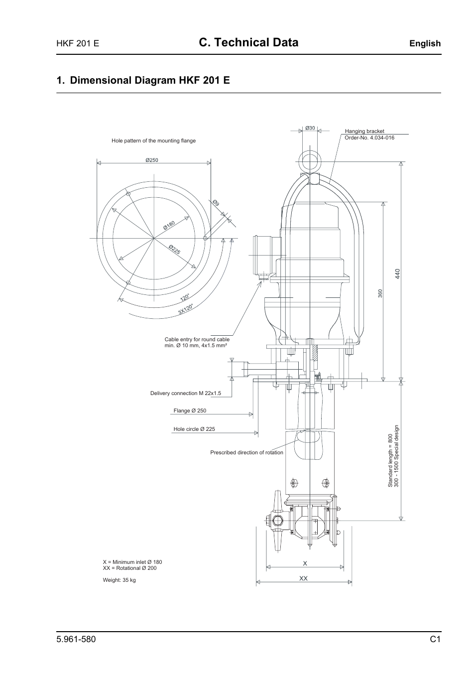 C. technical data, Dimensional diagram hkf 201 e | Karcher HKF 201 E User Manual | Page 27 / 160