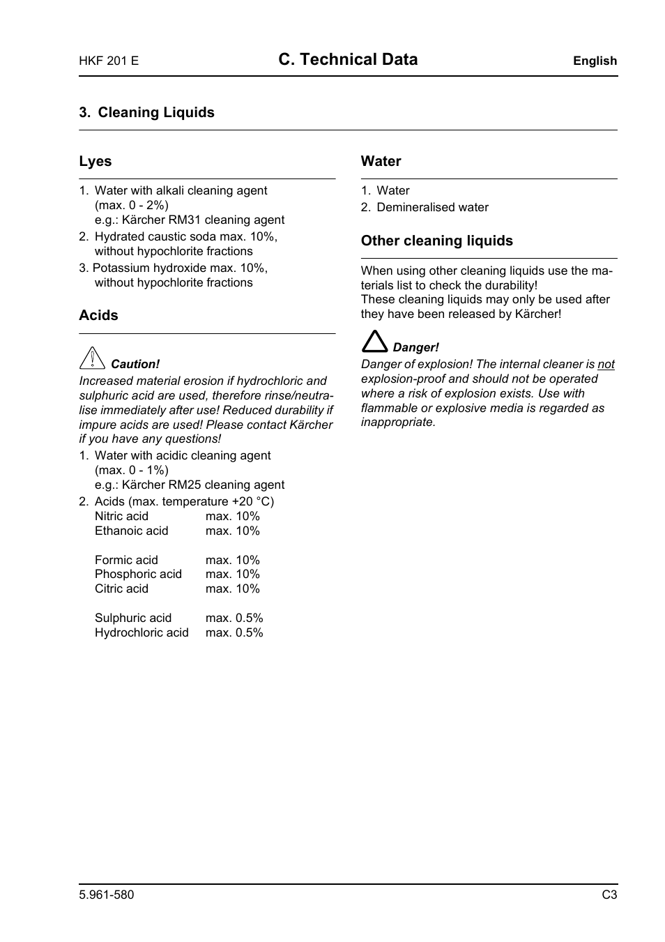 C. technical data | Karcher HKF 201 E User Manual | Page 29 / 160