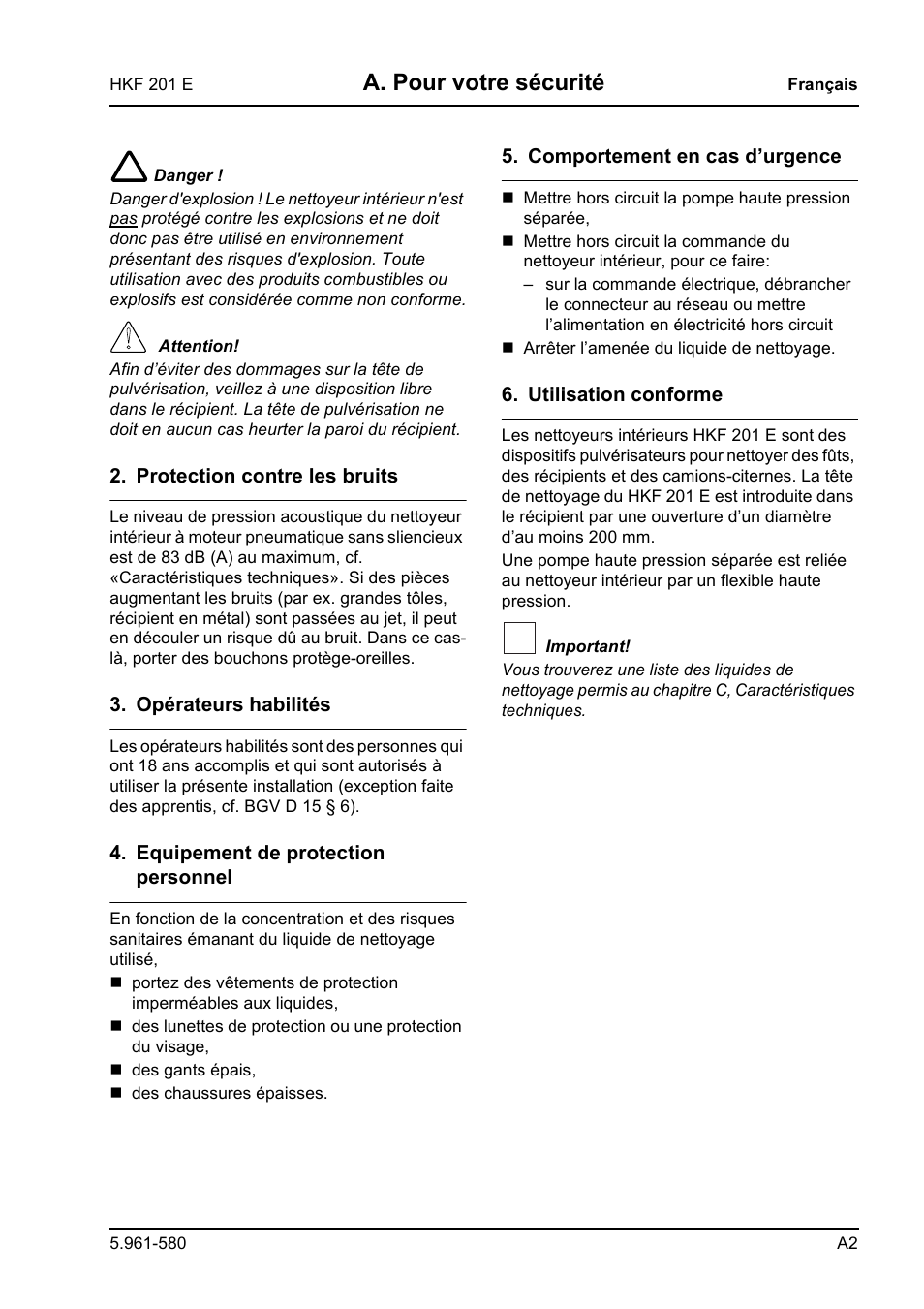 A. pour votre sécurité | Karcher HKF 201 E User Manual | Page 45 / 160