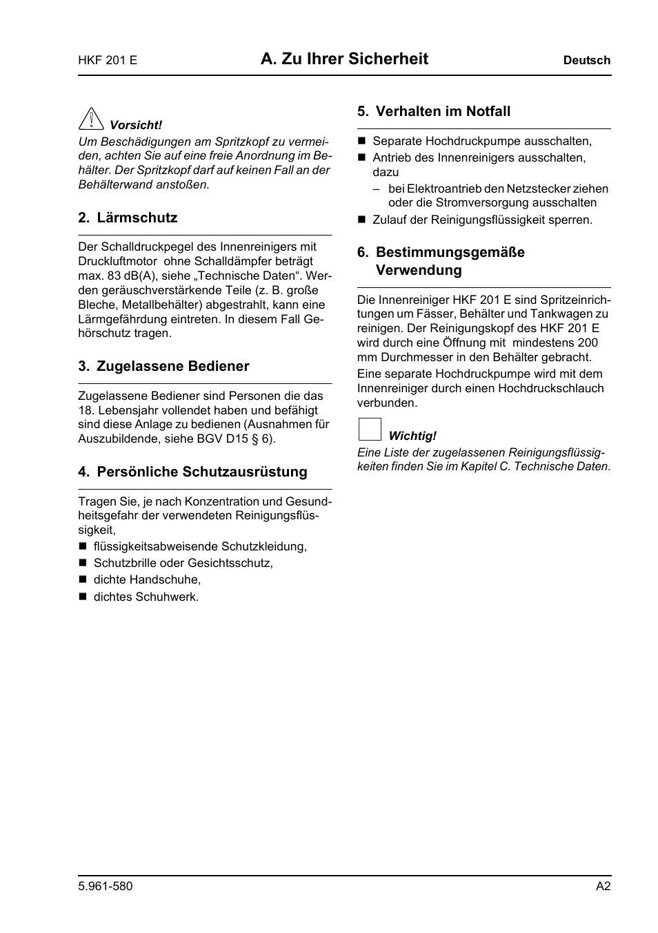 A. zu ihrer sicherheit | Karcher HKF 201 E User Manual | Page 5 / 160