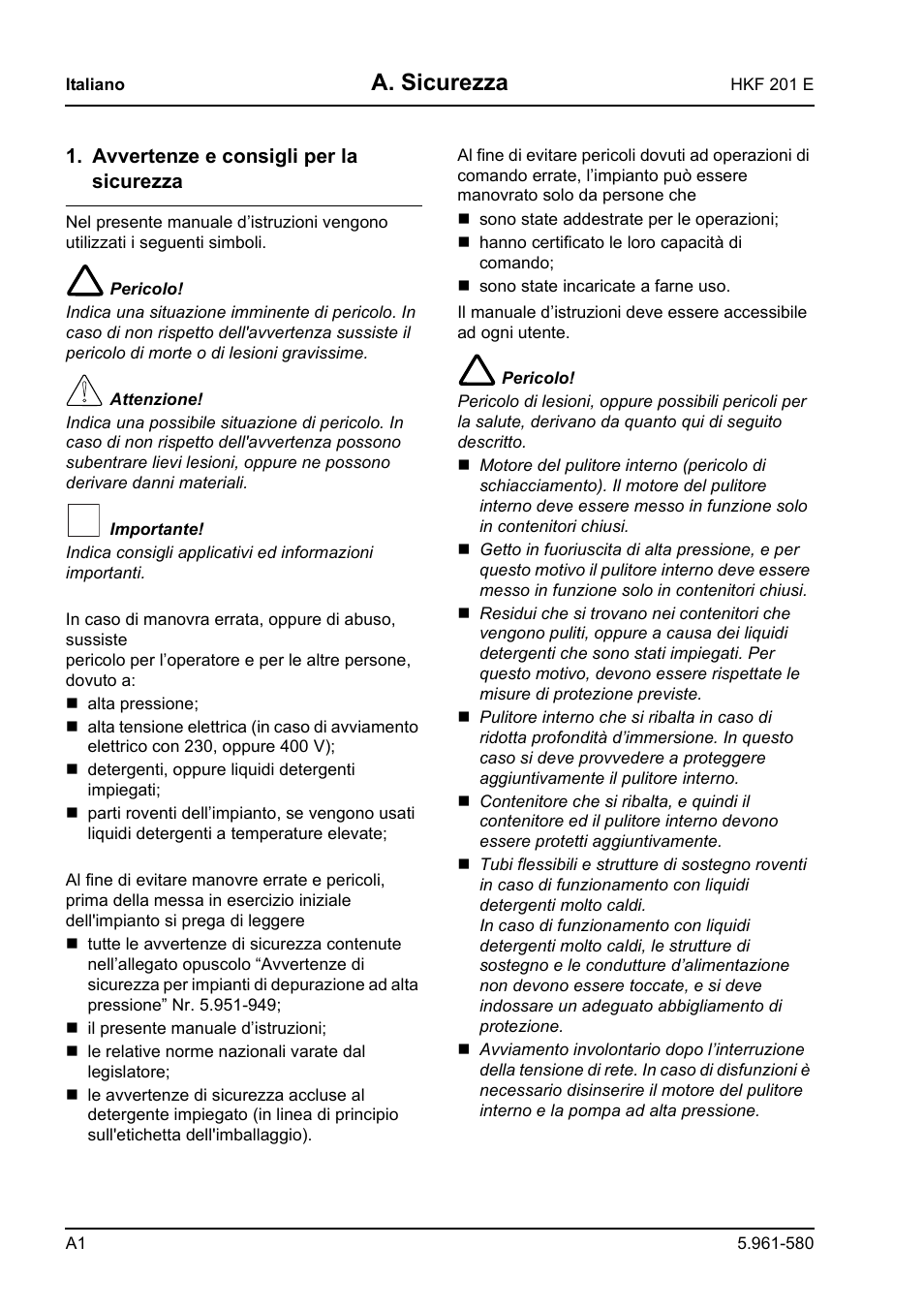 A. sicurezza | Karcher HKF 201 E User Manual | Page 64 / 160