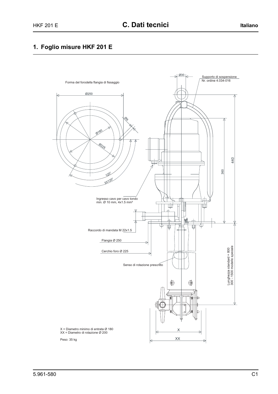 C. dati tecnici, Foglio misure hkf 201 e | Karcher HKF 201 E User Manual | Page 67 / 160