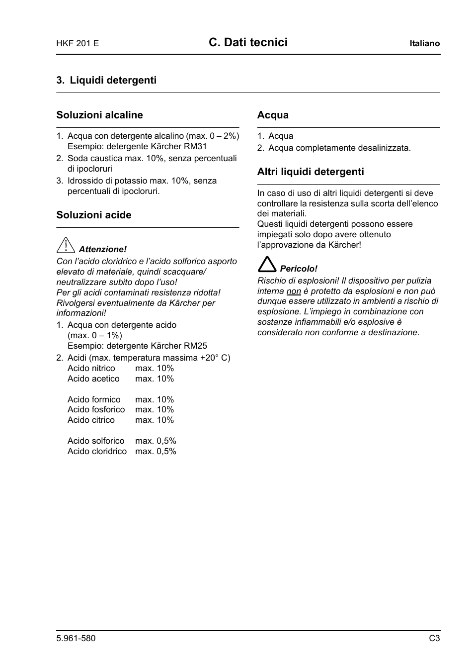 C. dati tecnici | Karcher HKF 201 E User Manual | Page 69 / 160