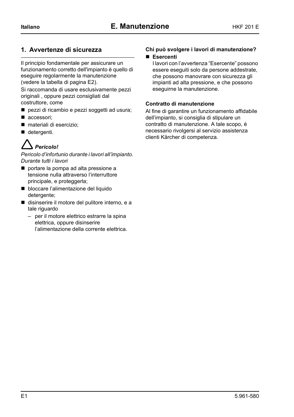 E. manutenzione | Karcher HKF 201 E User Manual | Page 74 / 160
