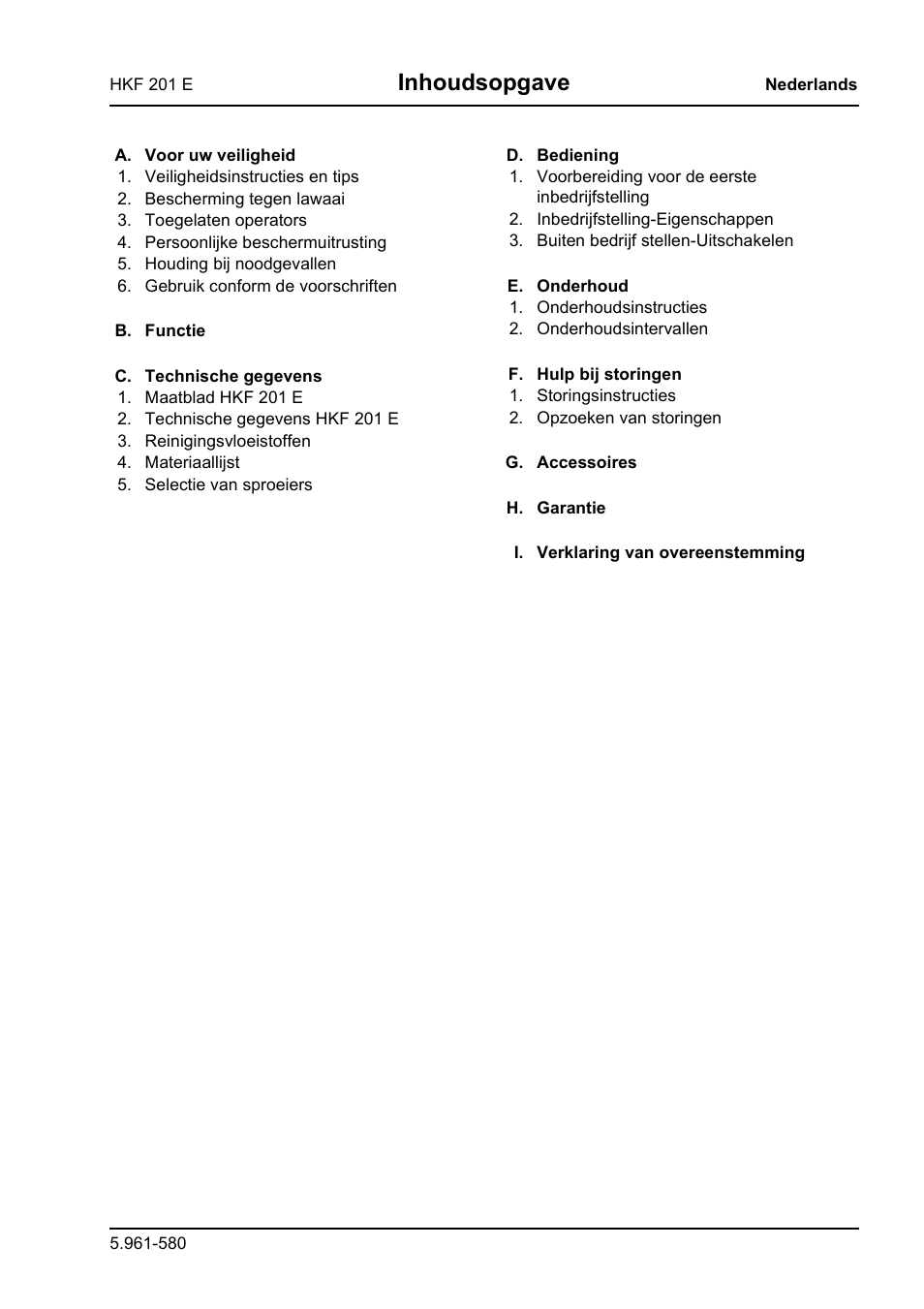 Inhoudsopgave | Karcher HKF 201 E User Manual | Page 83 / 160