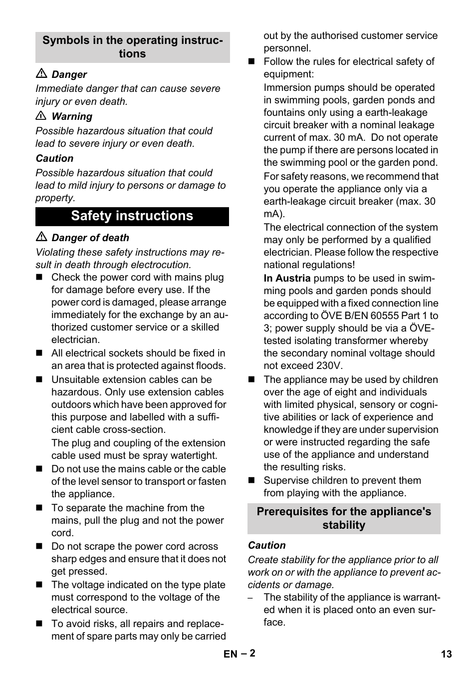 Safety instructions | Karcher BP 1 Barrel Set User Manual | Page 13 / 68