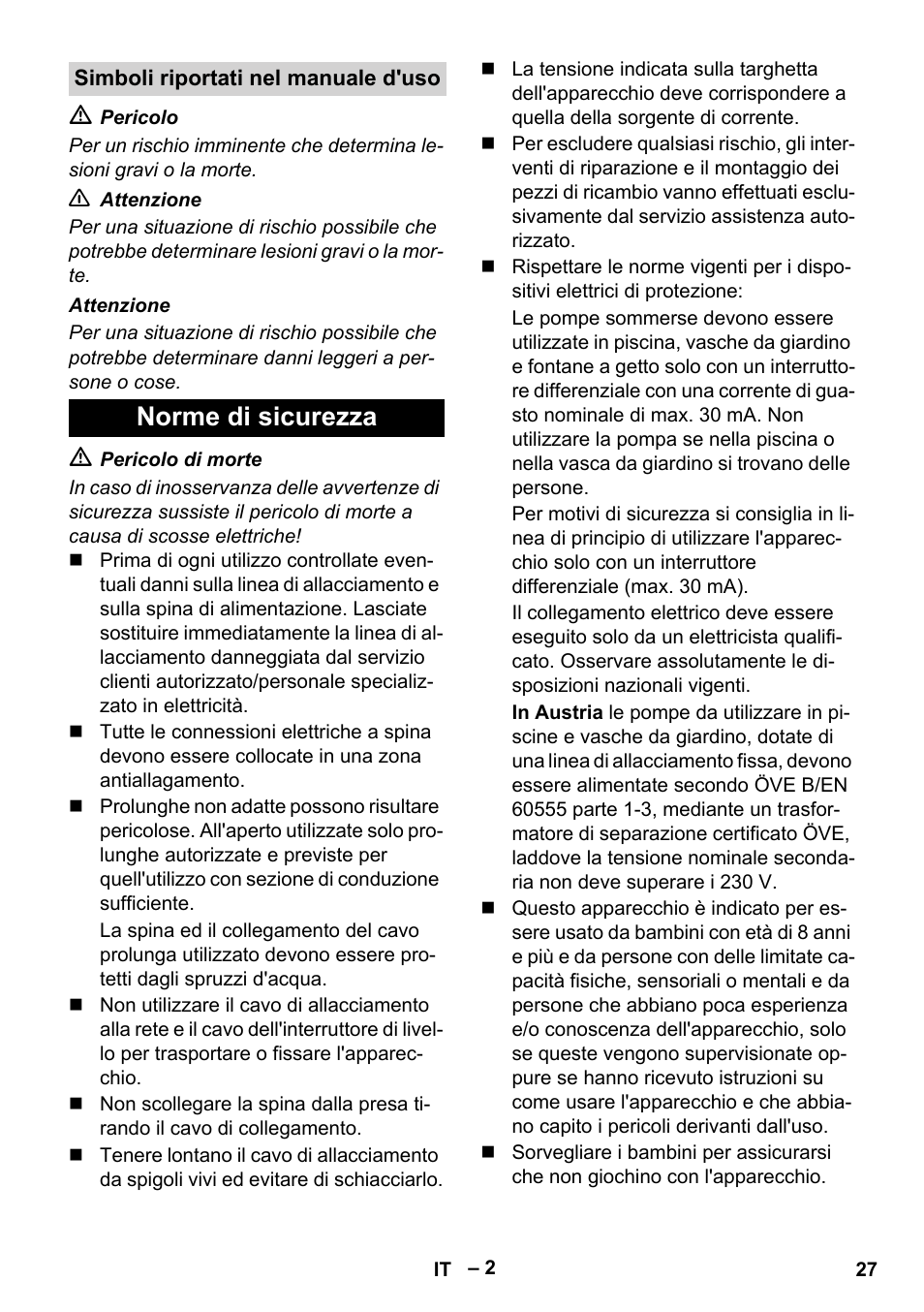 Norme di sicurezza | Karcher BP 1 Barrel Set User Manual | Page 27 / 68