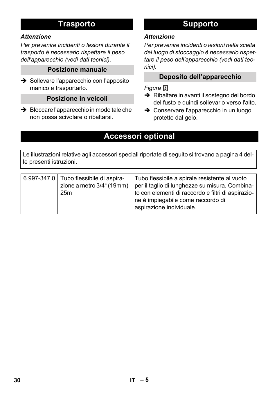 Trasporto, Supporto, Accessori optional | Karcher BP 1 Barrel Set User Manual | Page 30 / 68